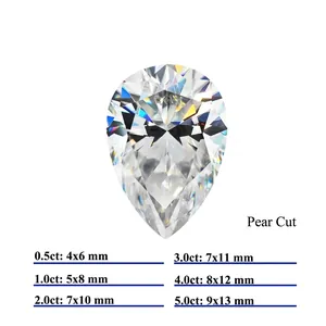 Pear shape moissanite gemstone D color VVS clarity with carat size chart and GRA certificate