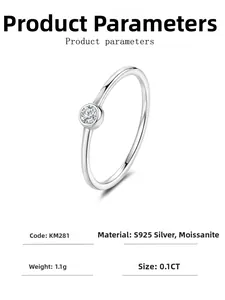 Detail of S925 sterling silver ring featuring a 0.1CT round moissanite stone