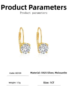 Detailed specs of 1CT moissanite stud earrings in S925 sterling silver with gold plating