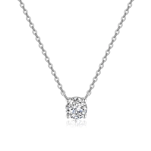 Collier Pendentif Solitaire en Argent Sterling 925 Moissanite pour Femmes Strass Rond Serti à Quatre Griffes Minimaliste Élégant Bijoux de Mariage