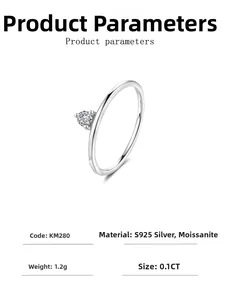Detail view of S925 sterling silver ring with sparkling 0.1ct moissanite stone