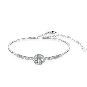 Bracelet luxueux en argent 925 avec moissanite ronde et chaîne sertie de pavé brillant
