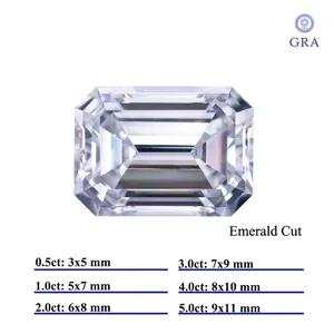 Emerald cut moissanite stone size chart showing dimensions from 0.5 to 5.0 carats
