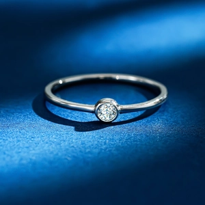 925 Sterling Silver Moissanite Ring For Women Minimalist Round Solitaire Bezel Setting Thin Band Jewelry Commuter Gift