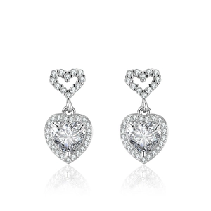 Boucles d'Oreilles Clous en Argent Sterling 925 Moissanite Cœur pour Femmes Élégantes Boucles d'Oreilles Pendantes Cœur Strass et Moissanite