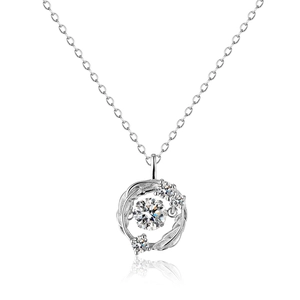 925 silver moissanite dancing stone necklace with sparkling round cut pendant and leaves