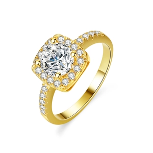 S925 Sterling Silver Moissanite Ring Square Halo Design 14K Gold Plated Sparkling Round Stone Engagement Wedding Jewelry For Women