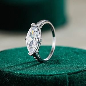 Elegant S925 silver ring featuring a 1 carat marquise-cut moissanite stone in a side view