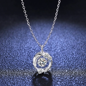 925 Sterling Silver Moissanite Dancing Stone Necklace For Women Round Hollow Pendant With GRA Certificate Elegant Jewelry