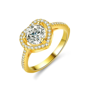 925 Sterling Silver Moissanite Heart Ring For Women 14K Gold Plated Halo Engagement Wedding Band Luxury Jewelry Gift