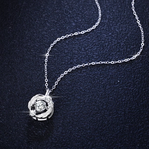 Elegant 925 sterling silver moissanite necklace with dancing stone and feather design
