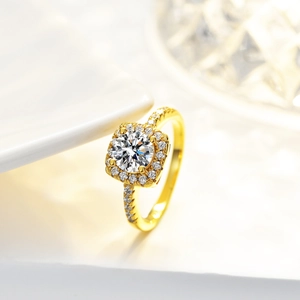 Luxurious 14K gold plated S925 silver ring with 1 carat square halo moissanite stone