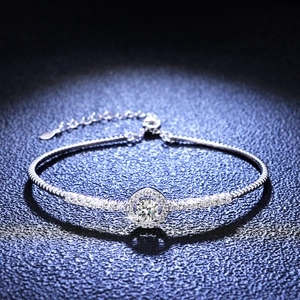 Bracelet Jonc Moissanite Argent Sterling 925 Halo Coupe Ronde Brillant Réglable Bijoux Pour Femmes Luxe
