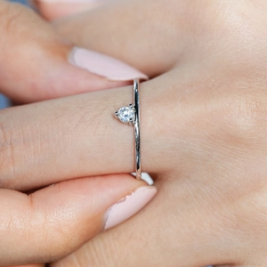 Minimalist S925 sterling silver ring with sparkling round moissanite in a three-prong setting