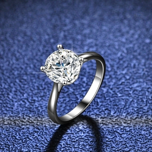 Classic 2ct round Moissanite ring in S925 silver with a four-prong setting for weddings