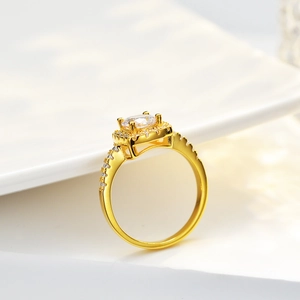 Luxurious 14K gold plated S925 silver ring featuring 1 carat cushion cut moissanite