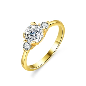 925 Sterling Silver Moissanite Ring For Women Round Brilliant Cut Three Stone Engagement Wedding Ring Gold Plated Jewelry