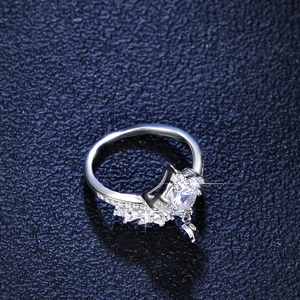 Classic S925 silver four-prong ring with a square cut moissanite and crown details