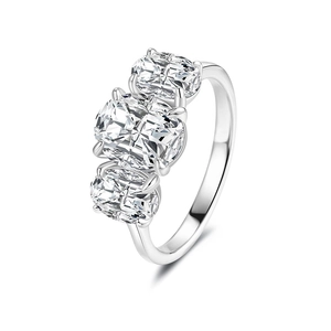 Classic S925 sterling silver ring with three oval-cut moissanite stones in a prong setting