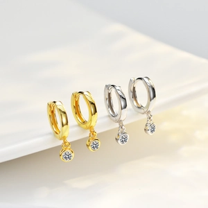 925 Sterling Silver Moissanite Hoop Earrings For Women Minimalist Gold Plated Round Dangle Huggie Earrings Wedding Jewelry