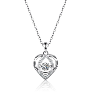 Collier Pendentif Cœur Dansant en Argent Sterling 925 pour Femme Moissanite Zirconia Pierre Incrustée Taille Ronde Bijoux de Mode Cadeau