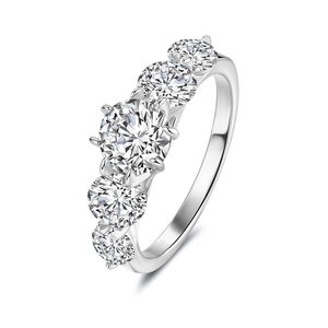 Anello in Argento Sterling 925 con Moissanite per Donna Elegante Anello a Cinque Pietre Taglio Rotondo Matrimonio Fidanzamento Gioielli con Certificato GRA