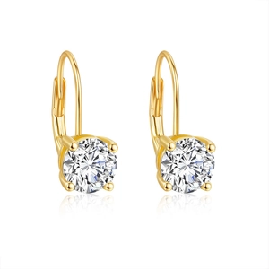 Classic 925 sterling silver four-prong moissanite leverback earrings in gold finish