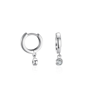 Elegant S925 sterling silver hoop earrings with clear round sparkling zircon pendants