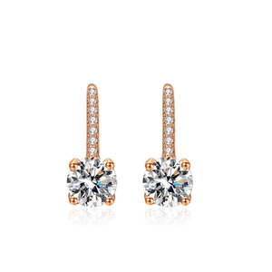 Boucles d'oreilles moissanite en argent S925 or rose avec pavé de pierres et serti 4 griffes