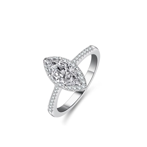 S925 Sterling Silver Marquise Cut Moissanite Ring For Women 1 Carat Zirconia Halo Engagement Wedding Band Fashion Jewelry