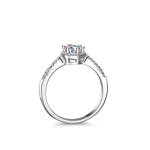 S925 sterling silver marquise cut moissanite ring with six-prong halo setting