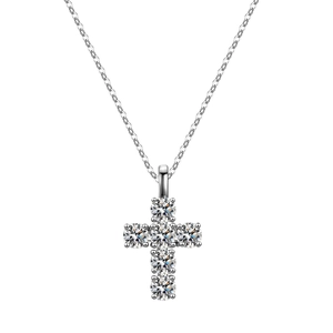 Elegant 925 Sterling Silver Moissanite Cross Pendant Necklace For Women Light Luxury Geometric Inlaid Religious Jewelry