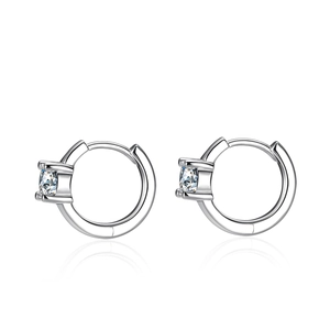 Classic round four-prong Moissanite hoop earrings in polished S925 sterling silver