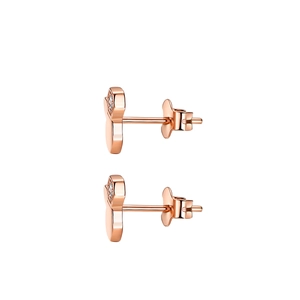 Pair of rose gold honeycomb stud earrings with Moissanite stones on white background