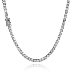 S925 sterling silver moissanite tennis necklace with round cut stones on white surface