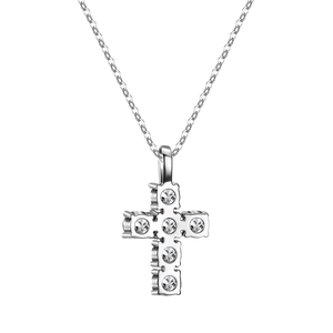 Elegant 925 sterling silver cross necklace with round brilliant cut moissanite stones