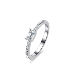925 Sterling Silver Emerald Cut Moissanite Ring For Women Half Eternity Pave Band Elegant Engagement Wedding Jewelry Gift