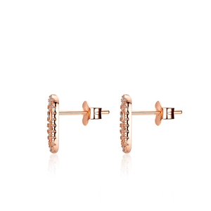 Minimalist S925 silver safety pin earrings in rose gold with pavé moissanite stones