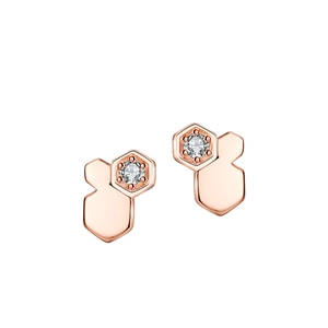Minimalist S925 rose gold honeycomb stud earrings featuring a round moissanite gemstone