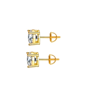 Classic S925 silver four-prong moissanite stud earrings with secure screw-back closure