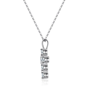 Vertical 925 sterling silver cross pendant necklace with sparkling moissanite stones