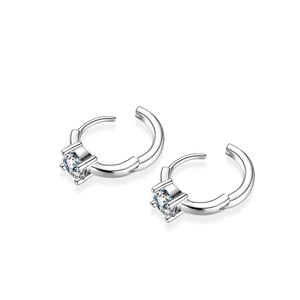 Elegant S925 sterling silver hoop earrings featuring four-prong set round moissanite stones