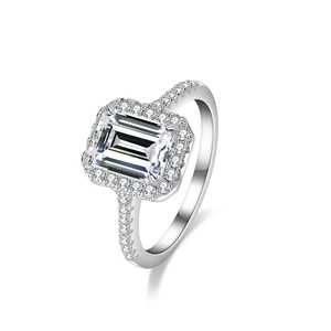 Luxe Bague en Argent Sterling 925 Moissanite 3 Carats Taille Émeraude Halo Incrusté Fiançailles Mariage Bijoux pour Femmes