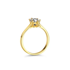 Classic 18K gold plated S925 silver six-prong moissanite ring with brilliant round cut stone