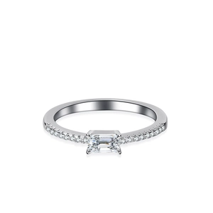 Elegant s925 silver eternity ring with rectangular emerald-cut moissanite and pave setting