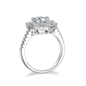 Luxury 2 carat pear cut moissanite halo ring in 925 sterling silver with micro pavé