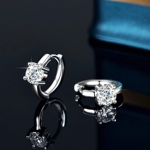 925 Sterling Silver Round Four-Prong Moissanite Zirconia Stud Earrings For Women Minimalist Fashion Jewelry Accessories