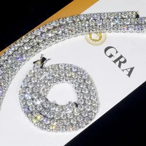 Elegant S925 sterling silver moissanite tennis chain necklace with GRA certificate