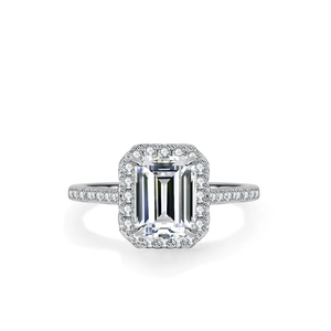 Bague luxueuse en argent S925 avec moissanite de 4 carats taille émeraude et halo