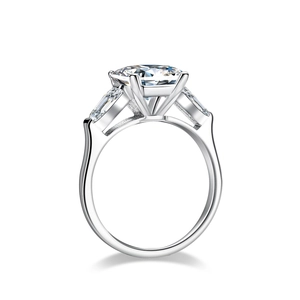 Elegant 4 carat emerald cut moissanite ring with rectangular stones in S925 silver